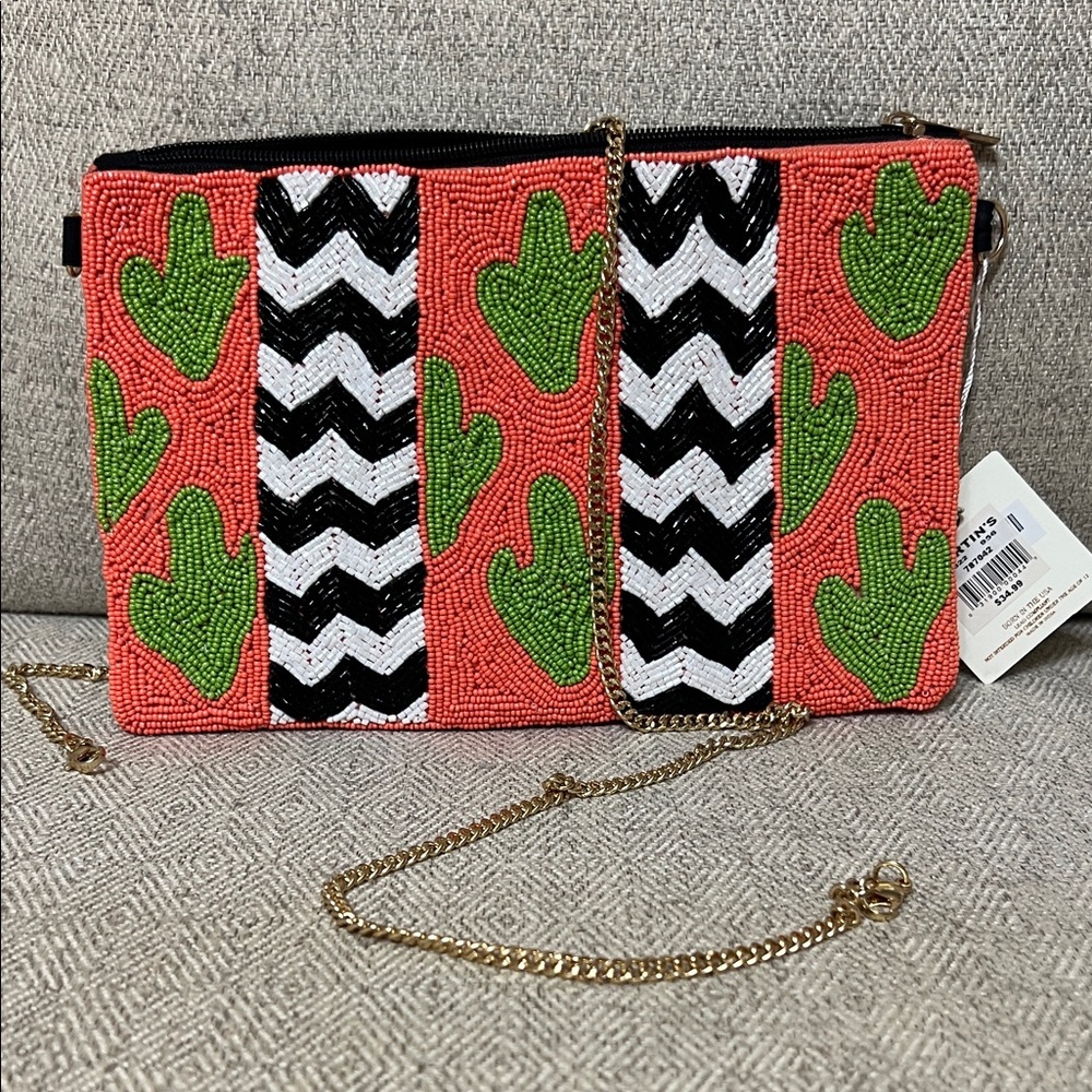 Beaded Clutch - Coral and Green - Picture 3 of 3